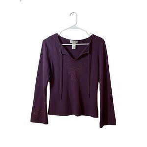 Worthington Women’s Purple Embroidered Long Sleeve Size Medium